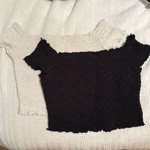 BUNDLE of 2 ruched off shoulder tops